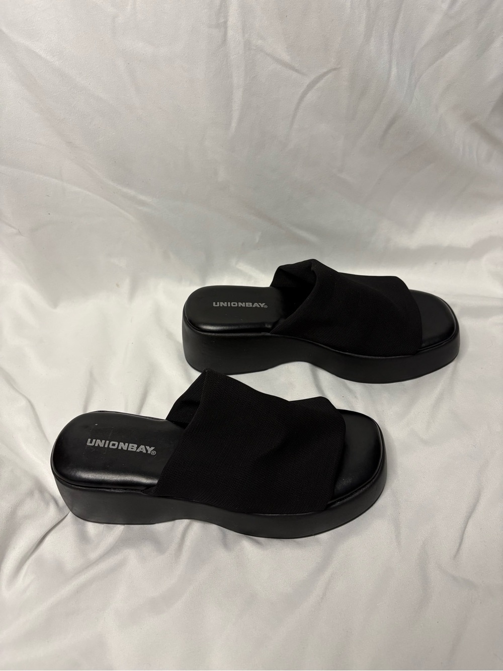 UNIONBAY Black Platform Slide Sandals